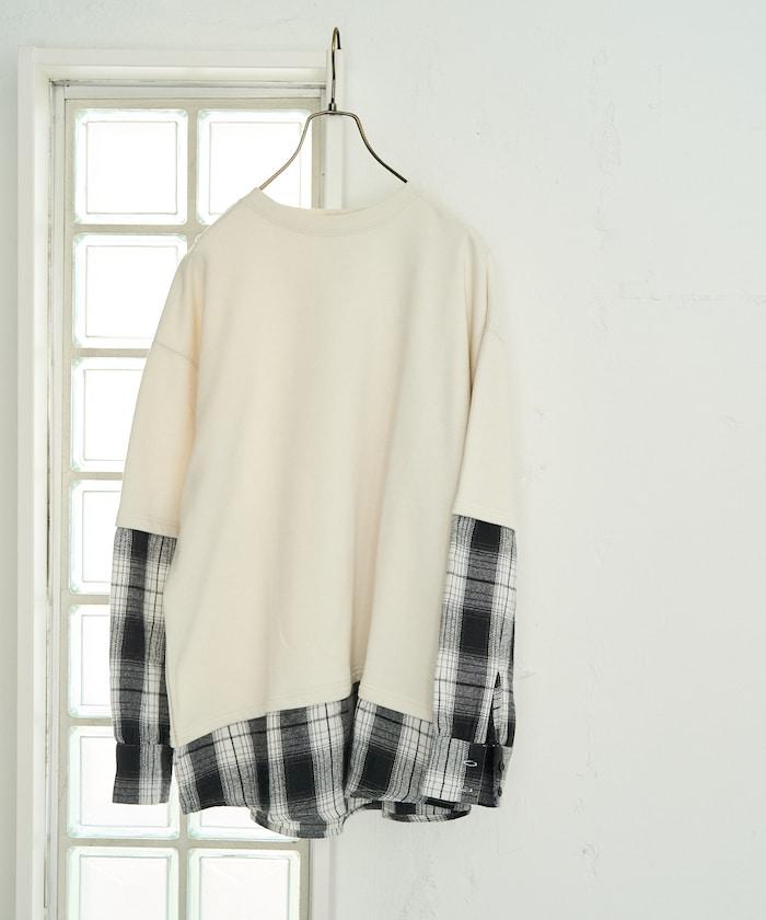 格子襯衫拼接內刷毛套頭衫