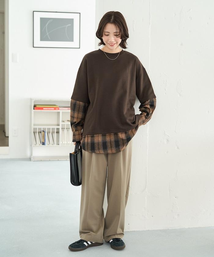 格子襯衫拼接內刷毛套頭衫