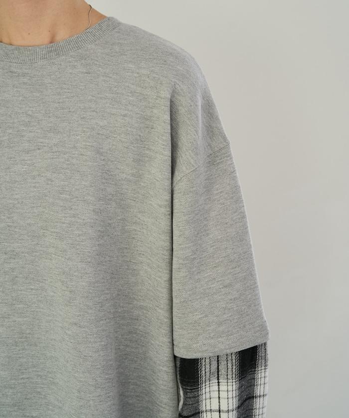 格子襯衫拼接內刷毛套頭衫