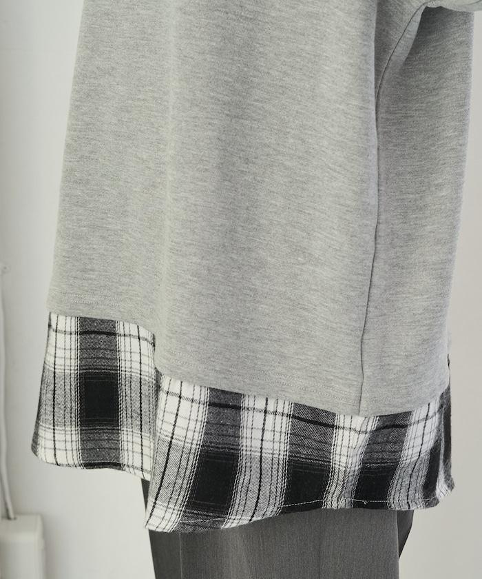 格子襯衫拼接內刷毛套頭衫