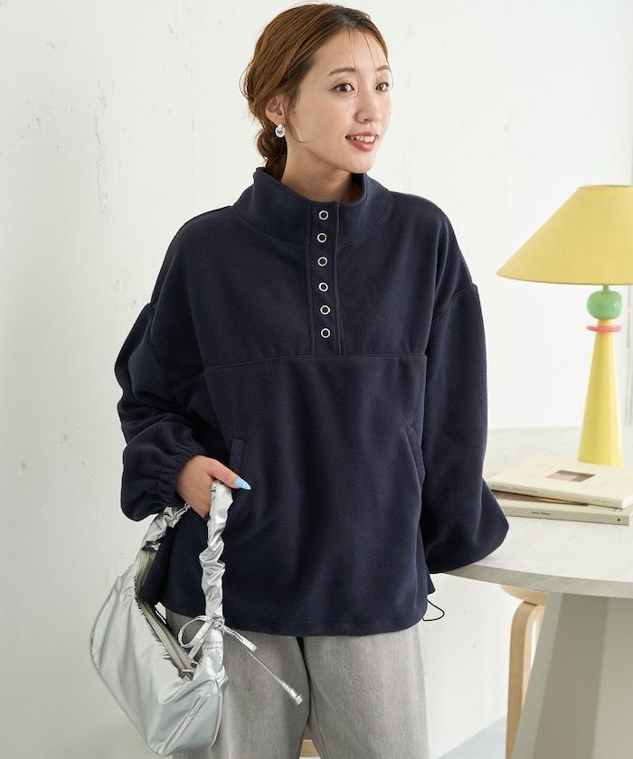 抓絨按扣寬鬆套頭衫
