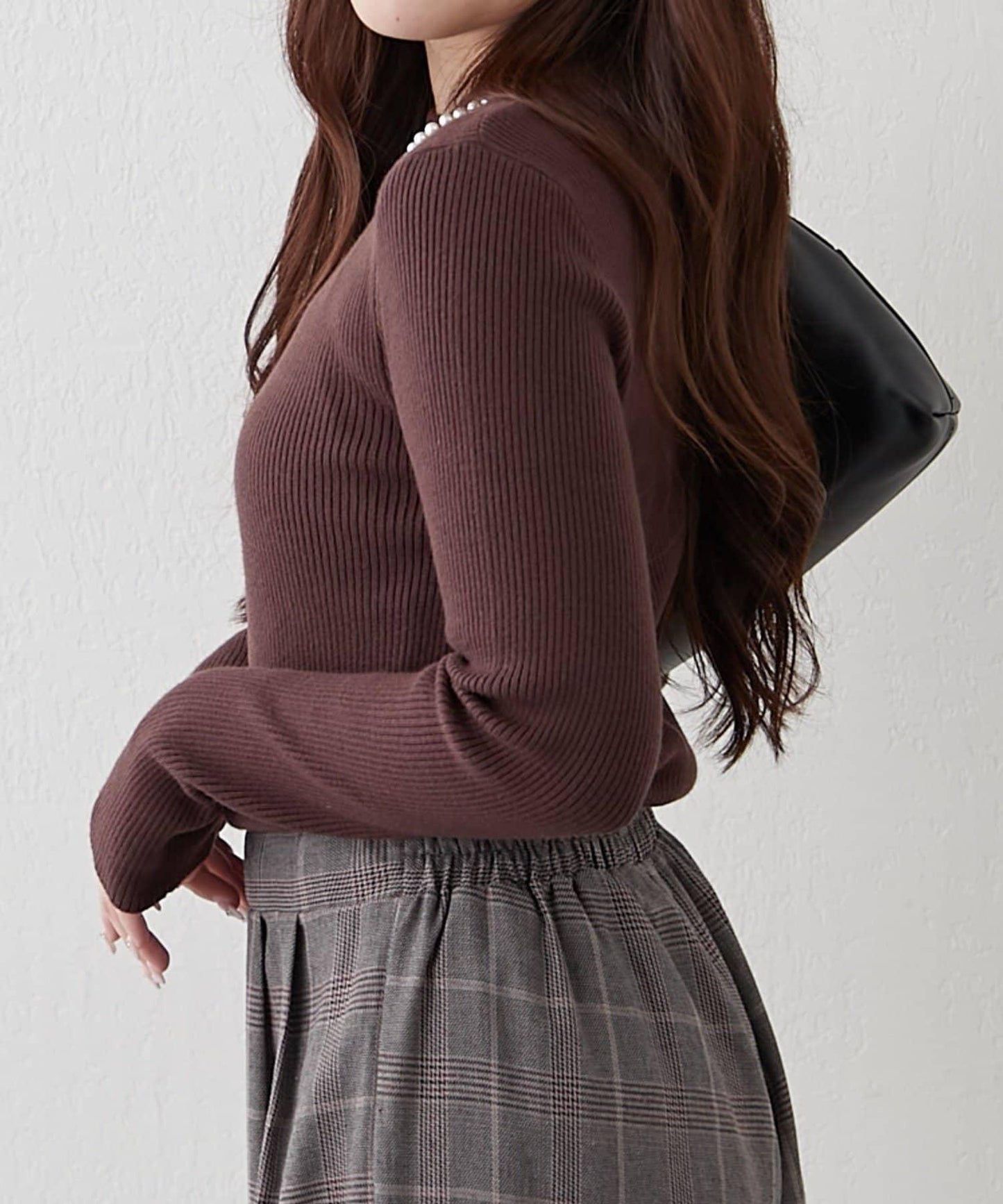 【RMAF】珍珠裝飾小高領羅紋針織衫