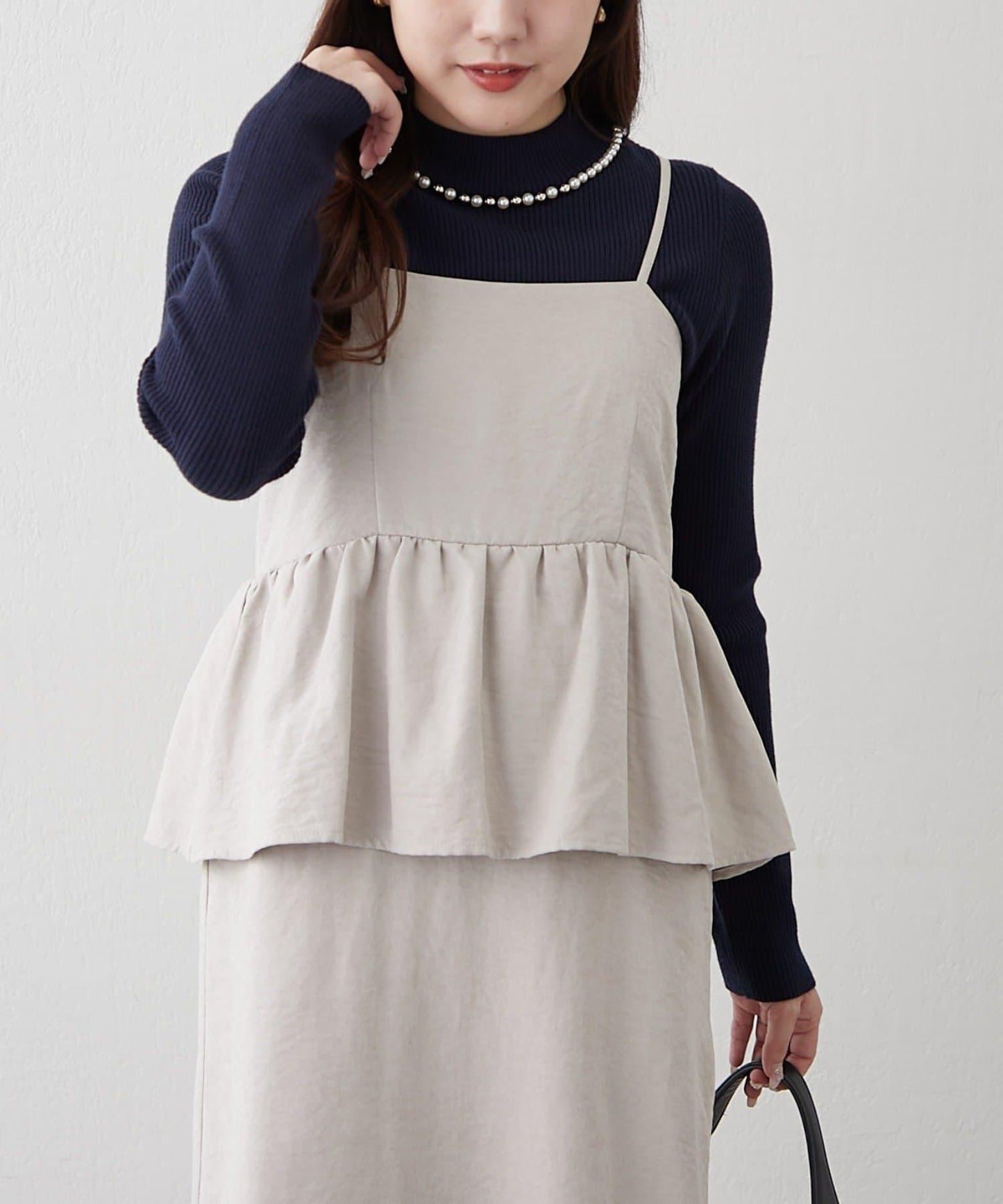 【RMAF】珍珠裝飾小高領羅紋針織衫