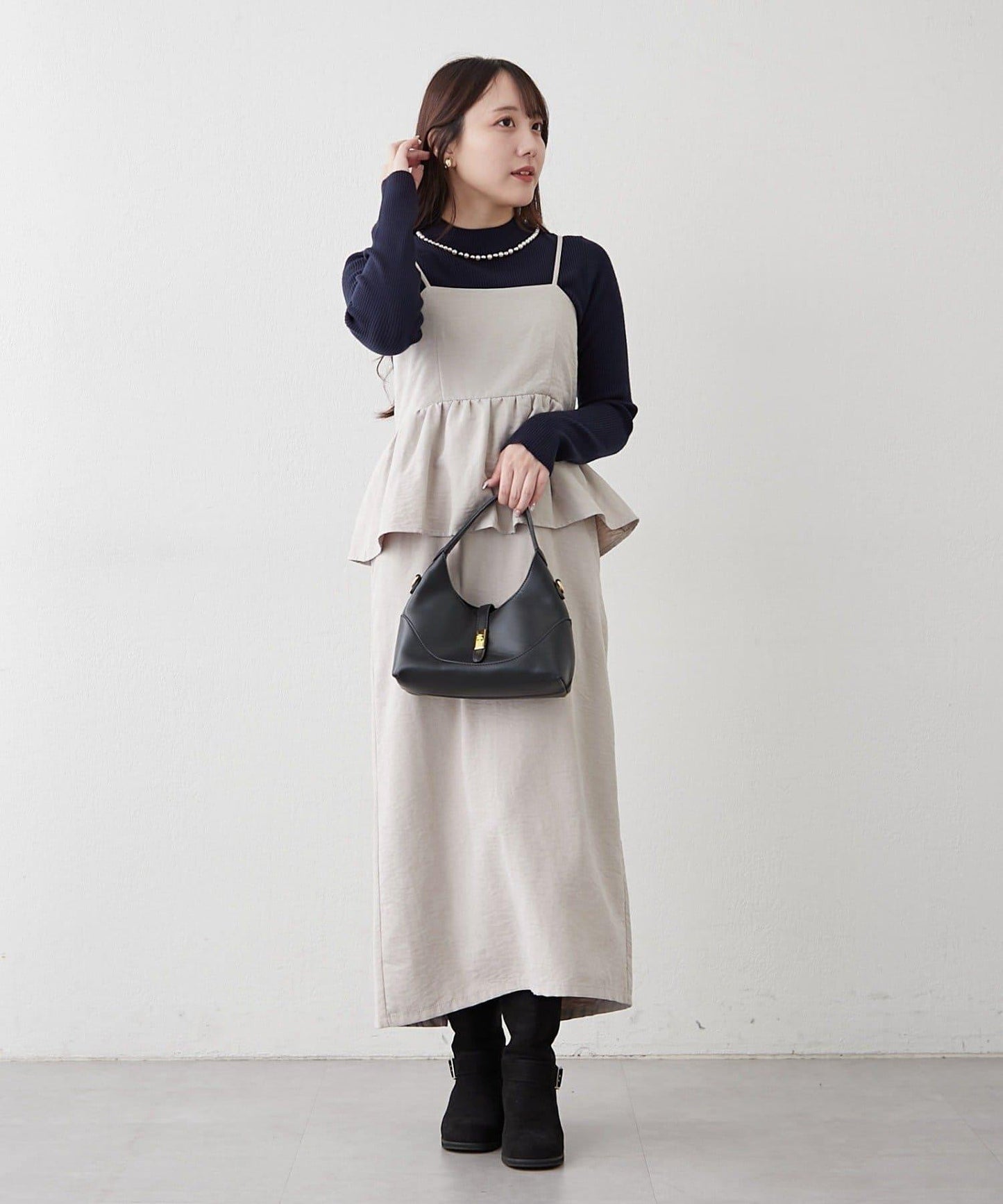 【RMAF】珍珠裝飾小高領羅紋針織衫