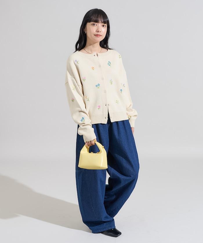 花卉刺繡圓領針織開衫