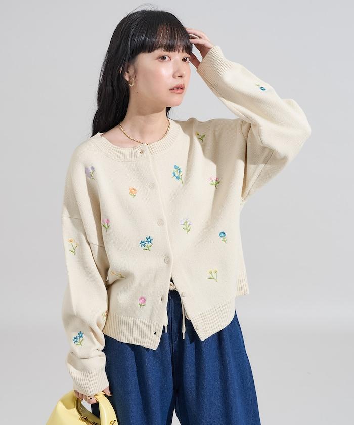 花卉刺繡圓領針織開衫