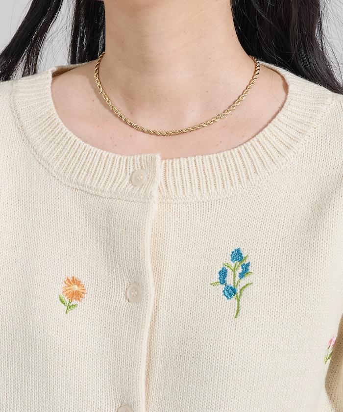 花卉刺繡圓領針織開衫