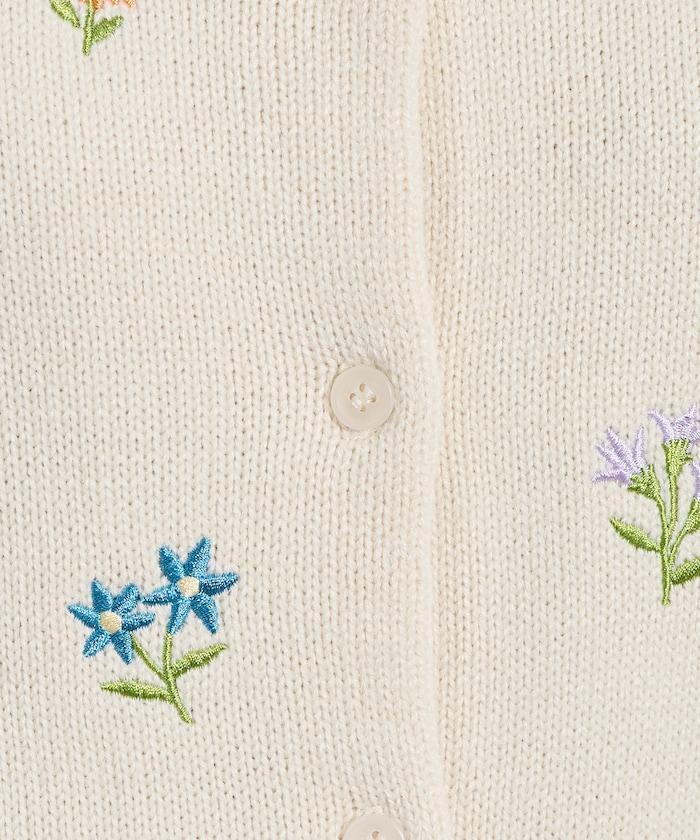 花卉刺繡圓領針織開衫