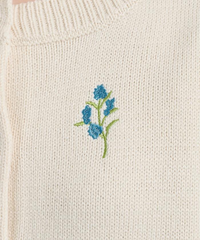 花卉刺繡圓領針織開衫