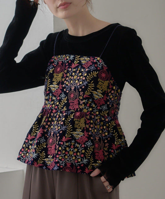 【aguni】天鵝絨刺繡吊帶背心