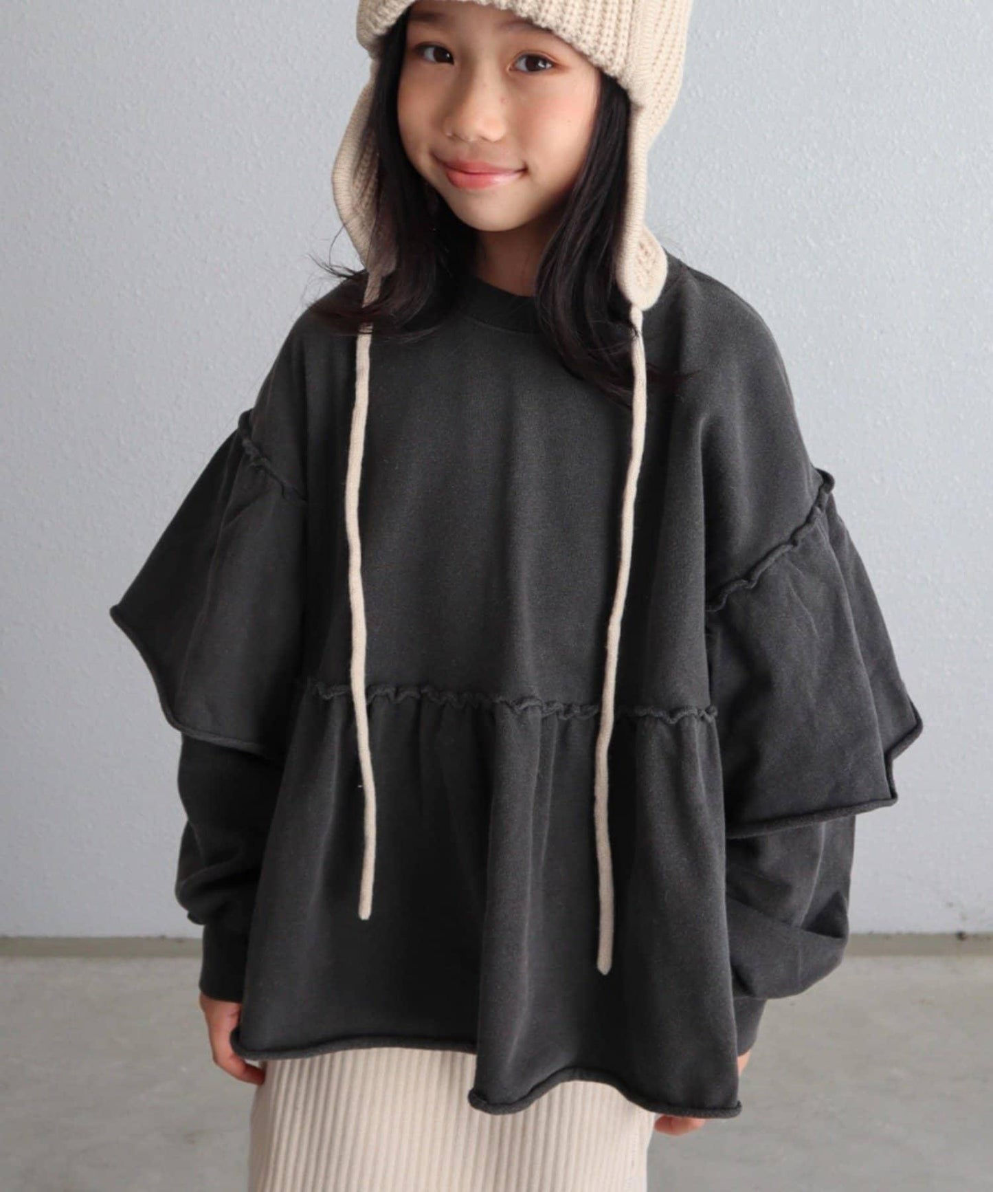 【KIDS】水洗工藝荷葉邊衛衣