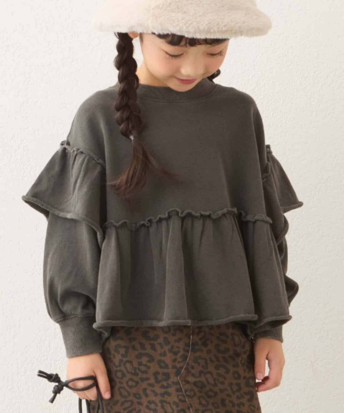 【KIDS】水洗工藝荷葉邊衛衣