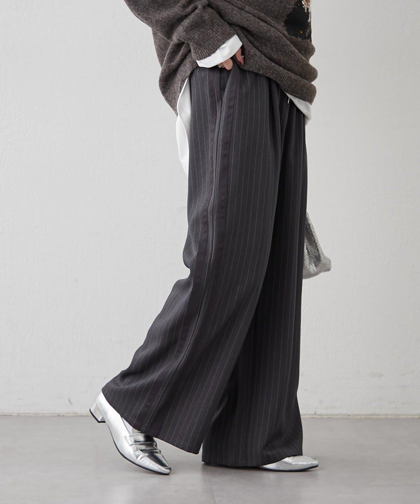 【NUNIFE】細條紋休閒褲