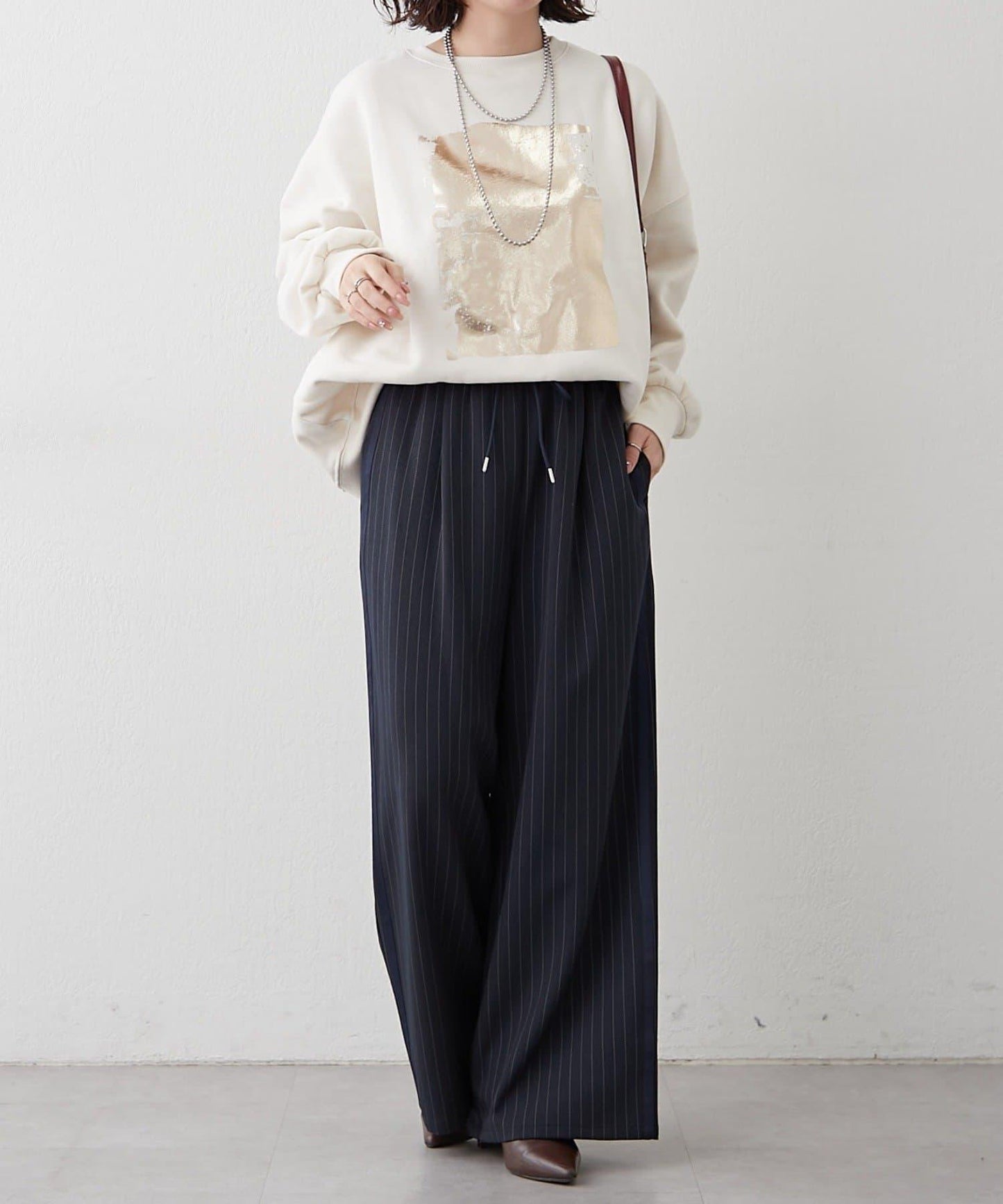 【NUNIFE】細條紋休閒褲