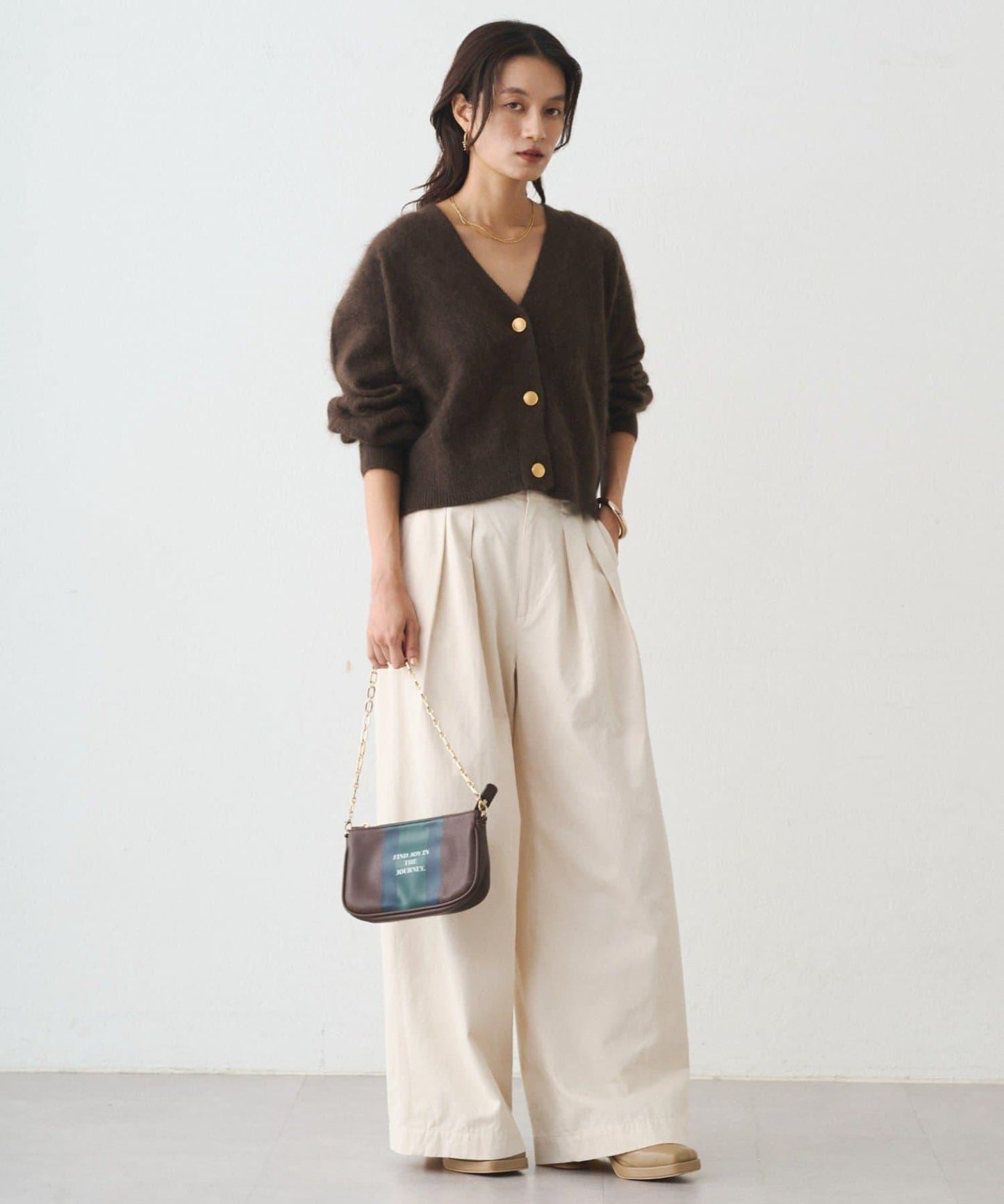 休閒腰帶褶皺長褲