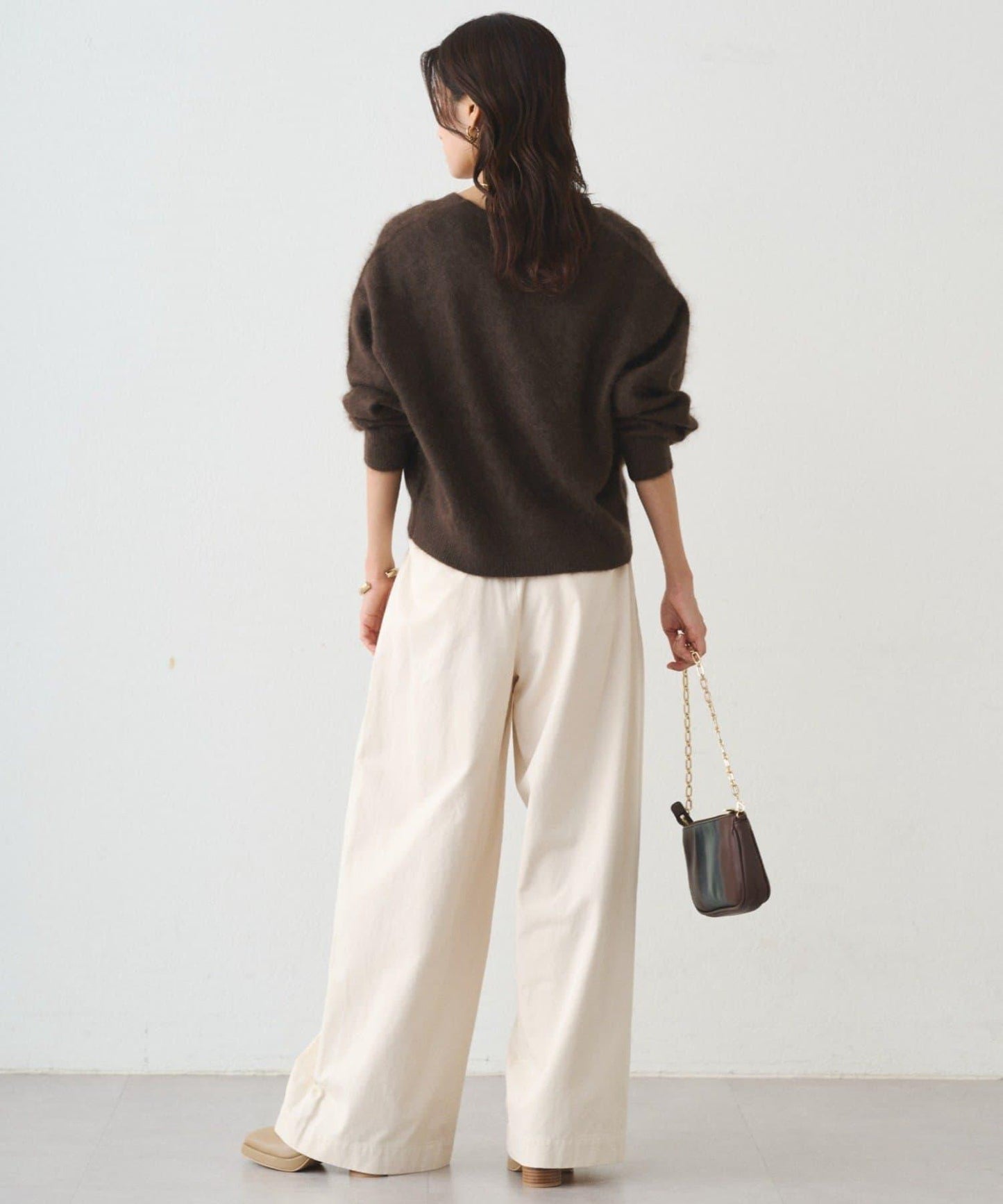 休閒腰帶褶皺長褲