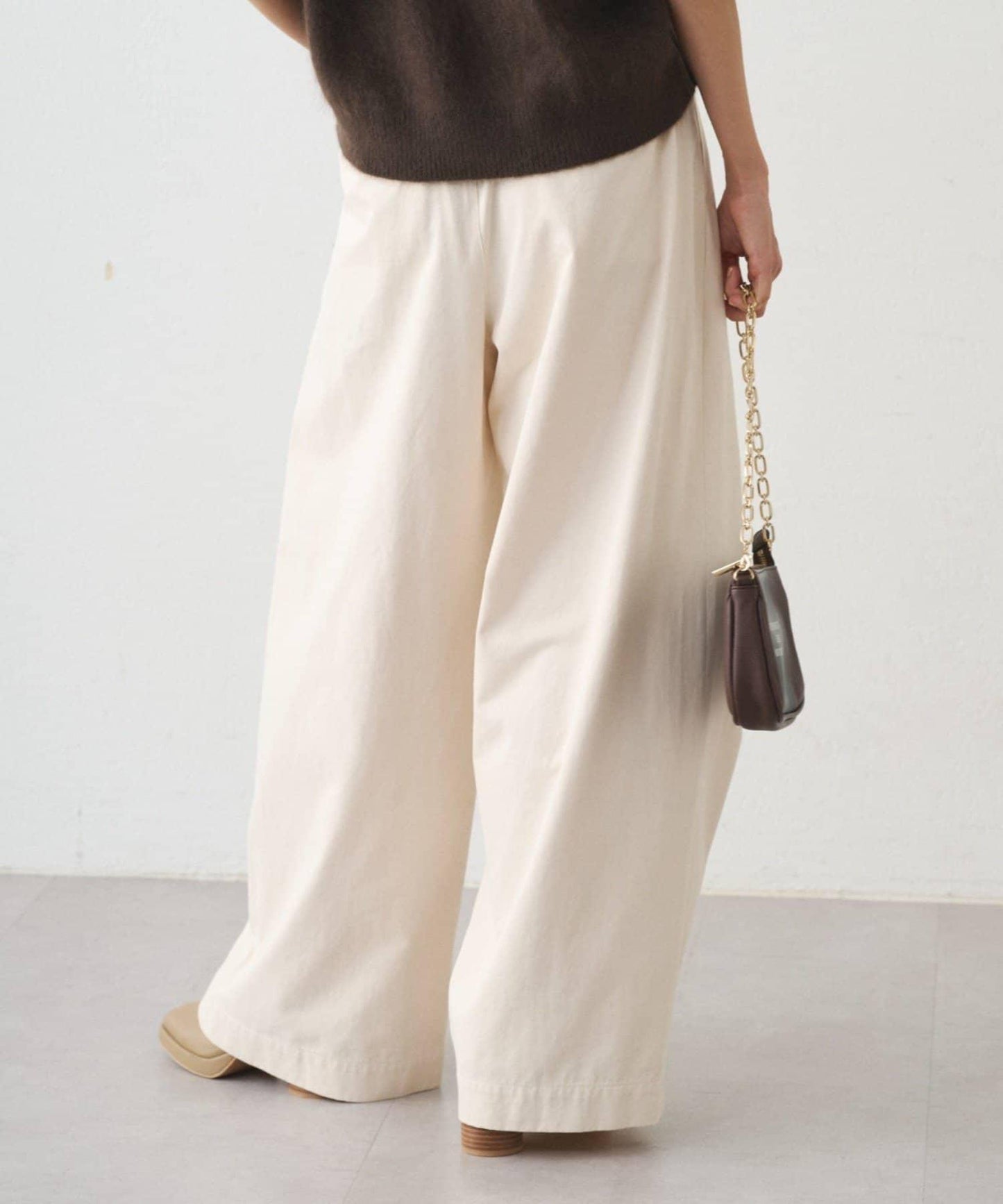 休閒腰帶褶皺長褲