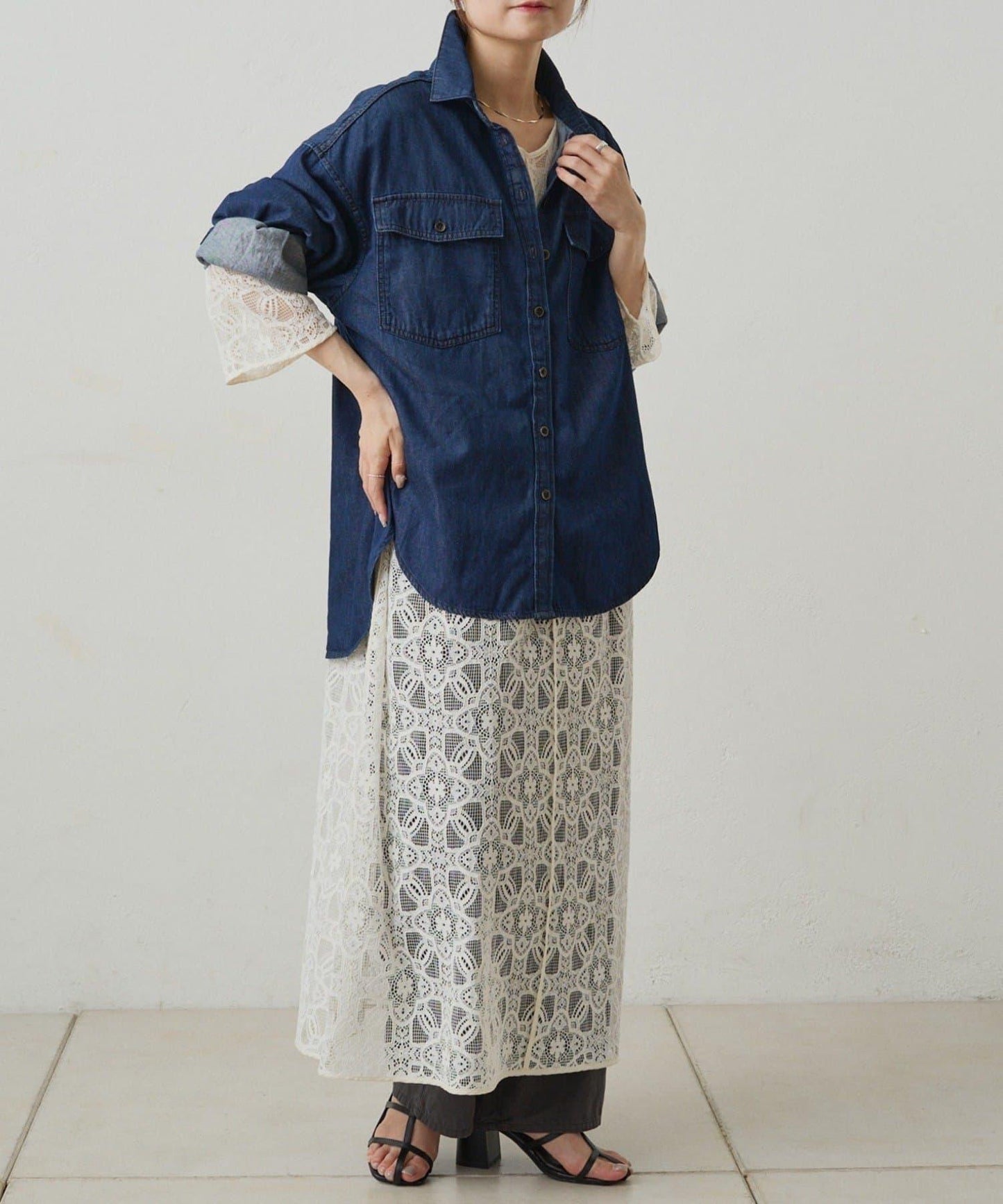 【PUAL CE CIN】雙面風格蕾絲連衣裙