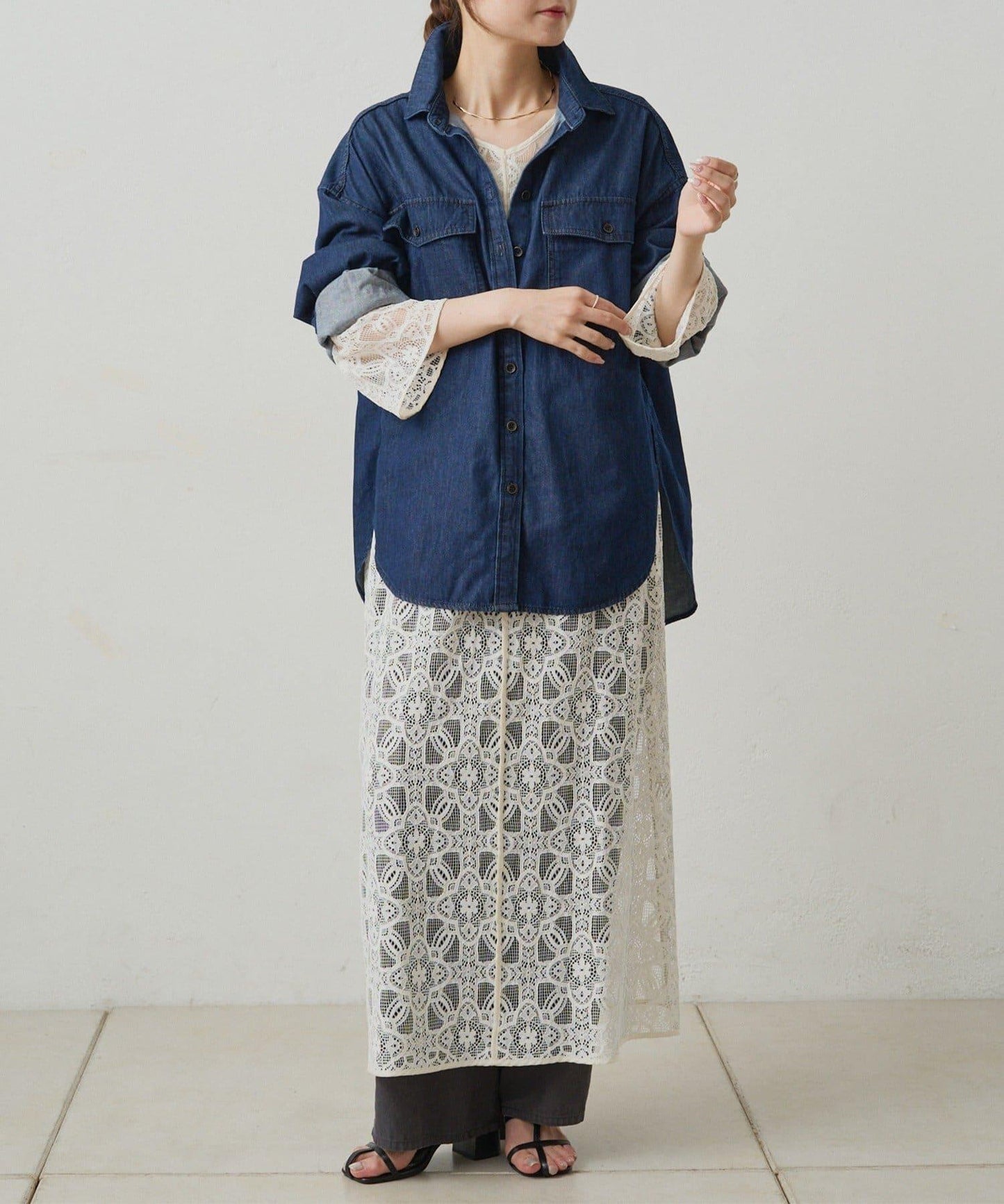 【PUAL CE CIN】雙面風格蕾絲連衣裙