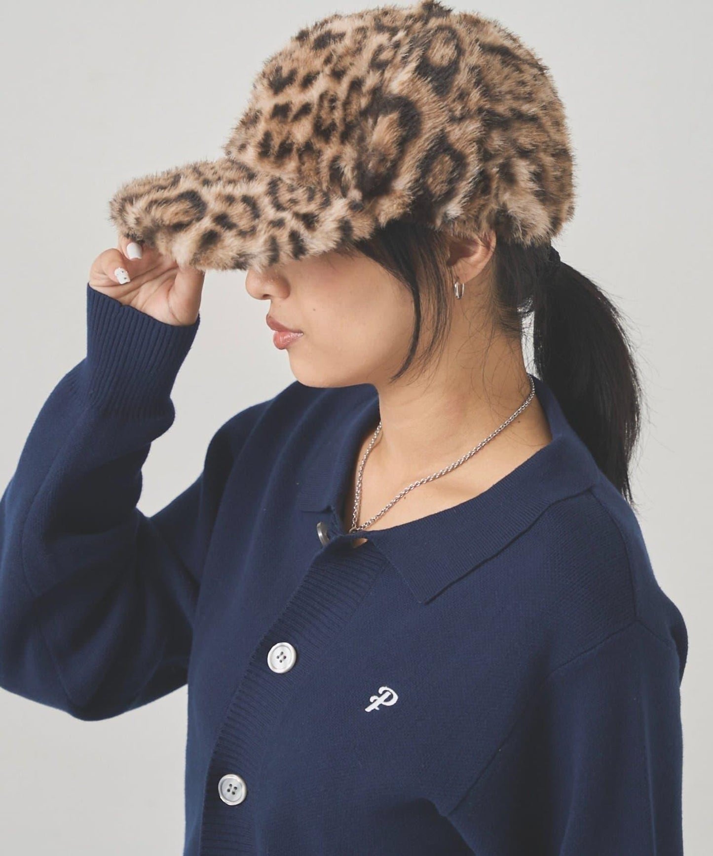 豹紋仿毛棒球帽