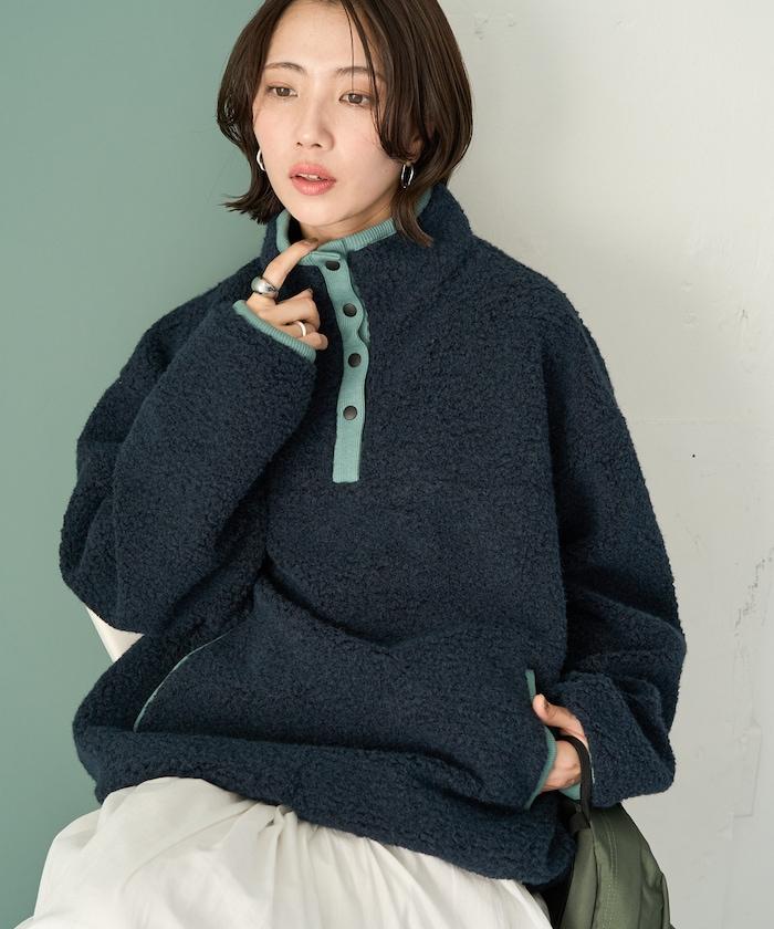 馬卡龍絨毛按扣套頭衫