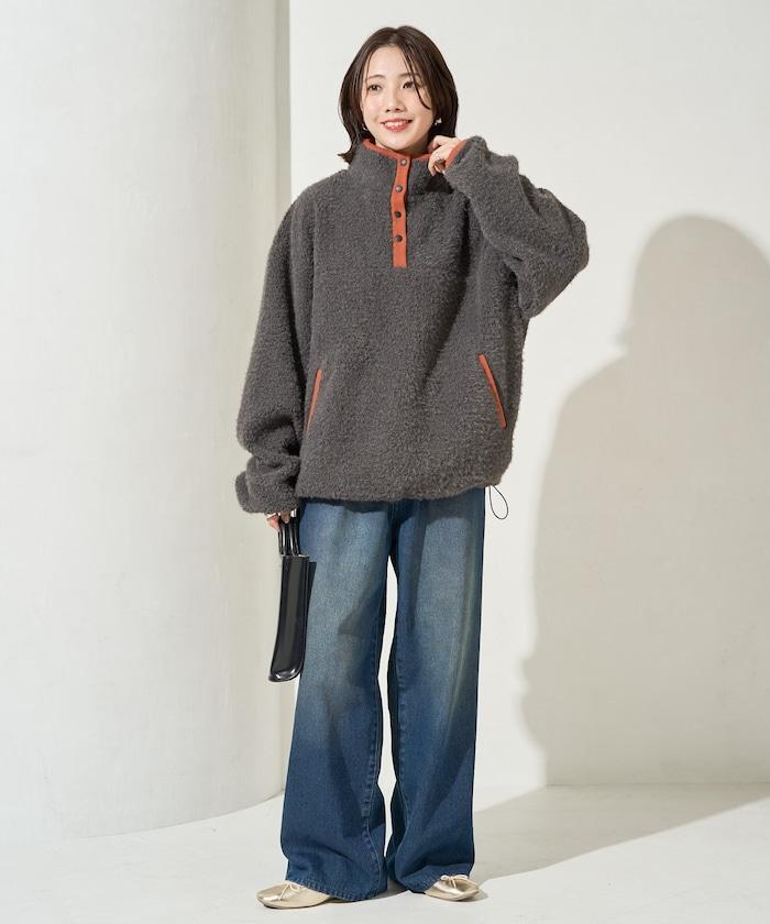 馬卡龍絨毛按扣套頭衫