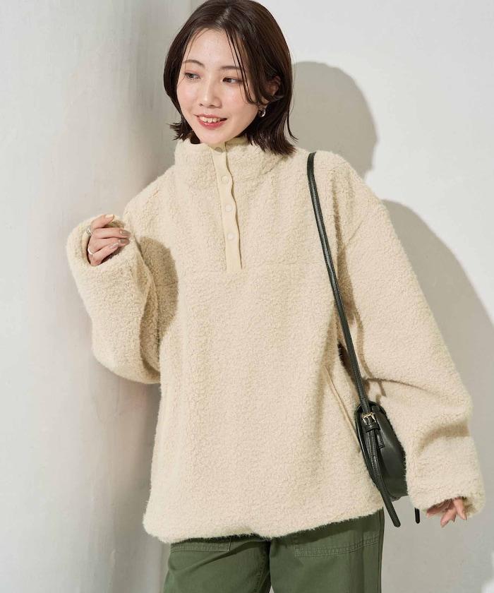 馬卡龍絨毛按扣套頭衫
