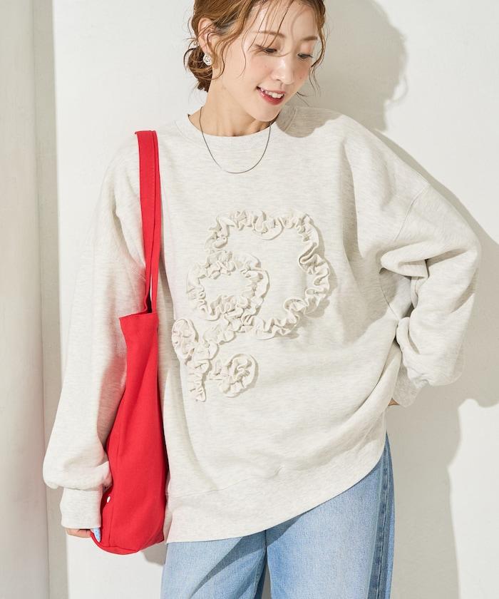 花朵荷葉邊刺繡加絨衛衣