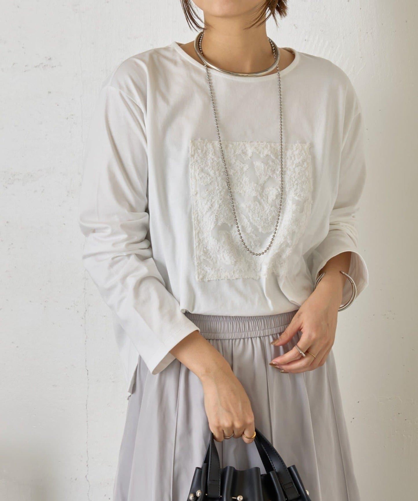 剪裁提花長袖T恤