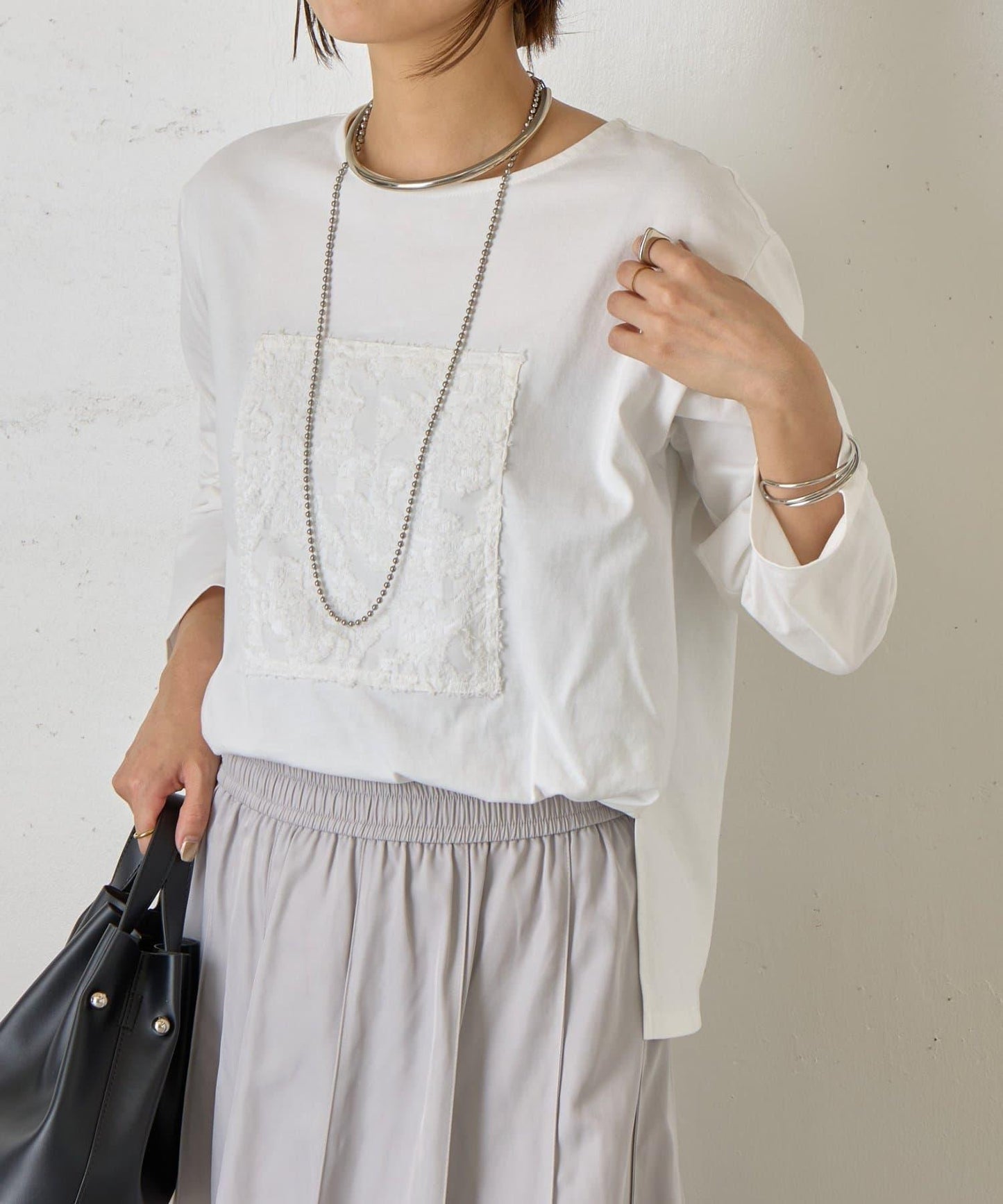 剪裁提花長袖T恤