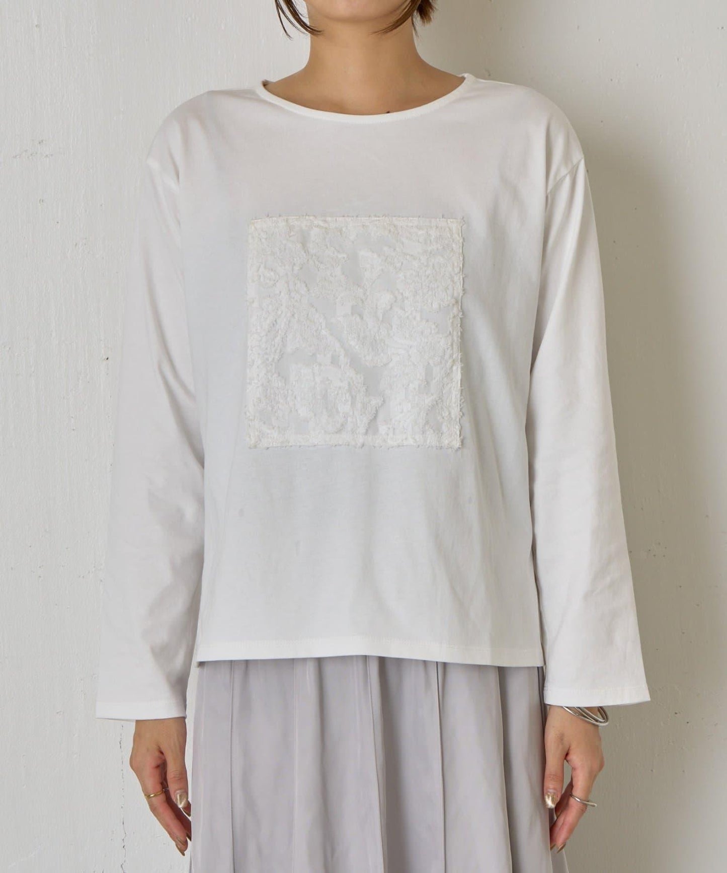剪裁提花長袖T恤