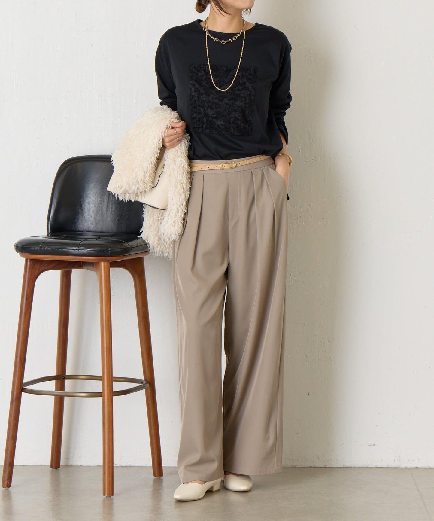 剪裁提花長袖T恤