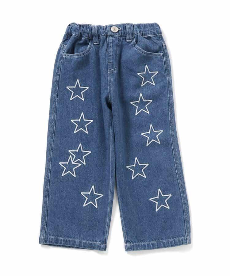 鏈式刺繡寬鬆牛仔褲