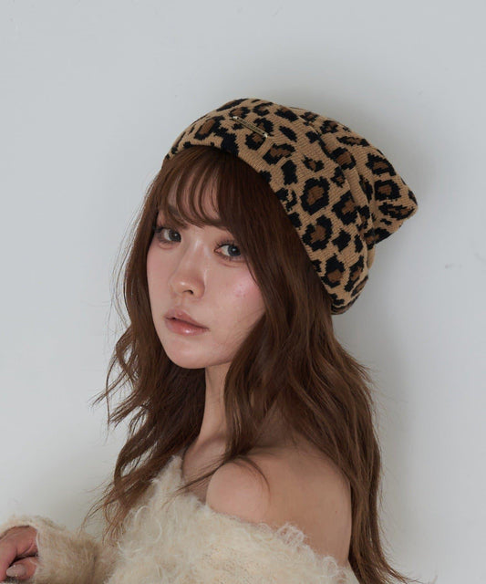 豹紋針織帽