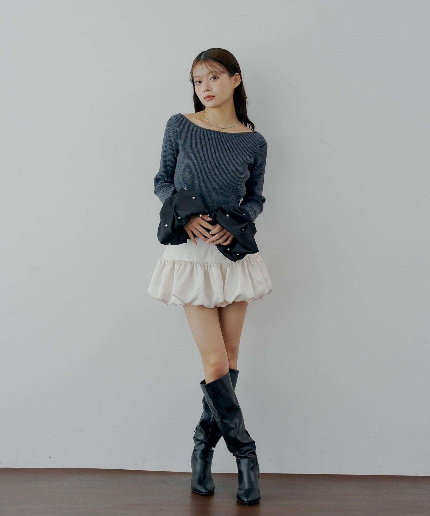 【SALON by Chico】泡泡袖珍珠裝飾針織衫