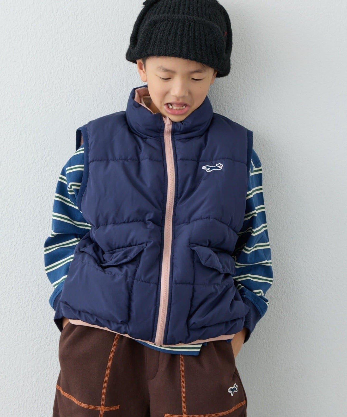 【KIDS】【FOX×TYPY】可雙面穿拼色抓絨加棉馬甲
