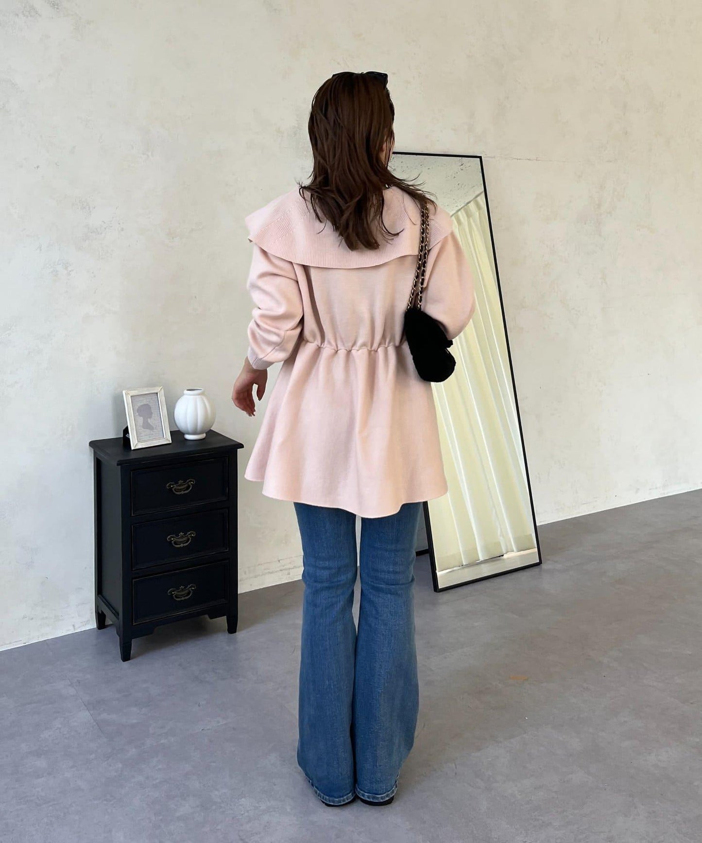 【MOMO】大翻領荷葉邊針織上衣