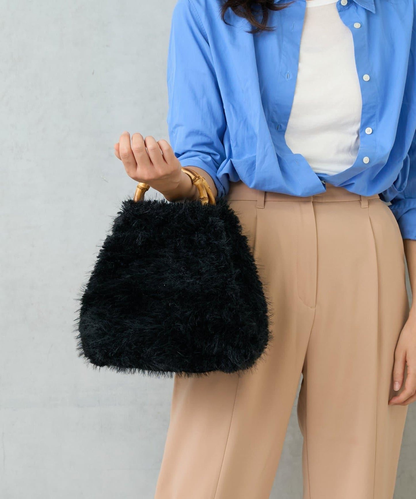 FUR BAMBOO TOTE 毛絨竹柄托特包