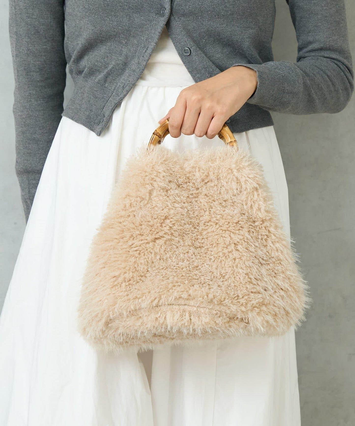 FUR BAMBOO TOTE 毛絨竹柄托特包