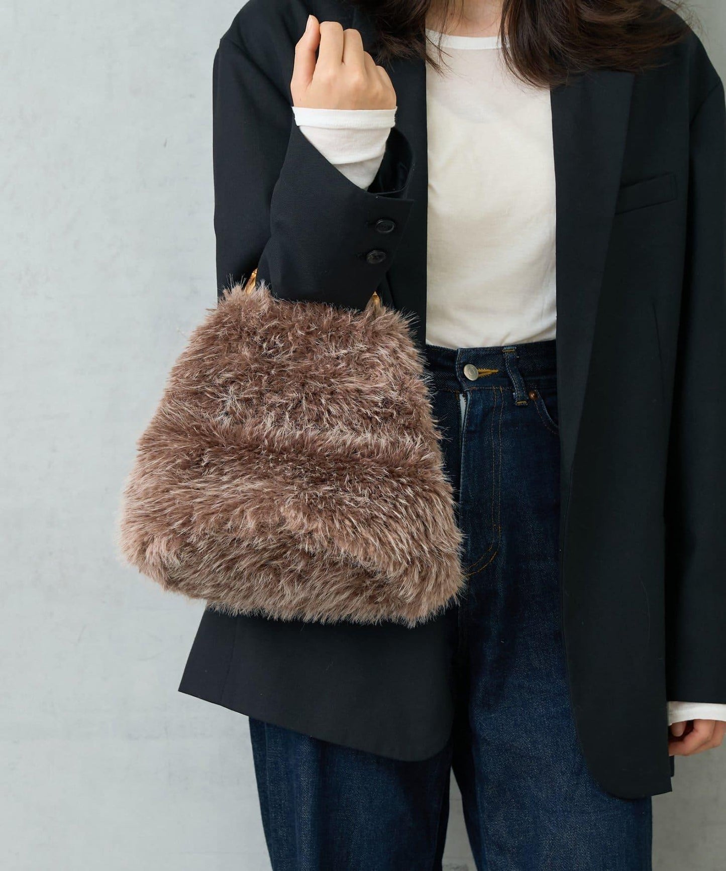 FUR BAMBOO TOTE 毛絨竹柄托特包