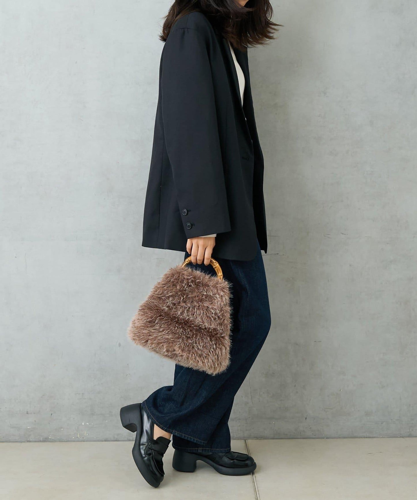 FUR BAMBOO TOTE 毛絨竹柄托特包