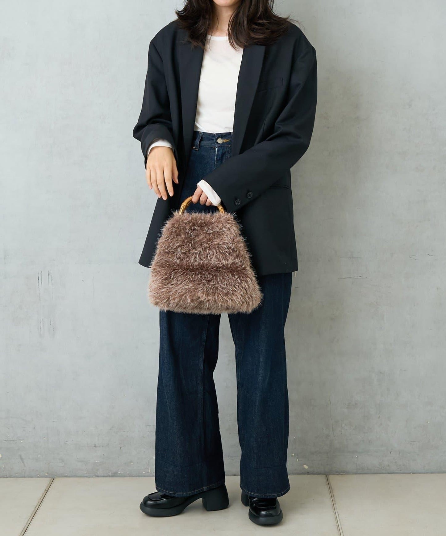 FUR BAMBOO TOTE 毛絨竹柄托特包