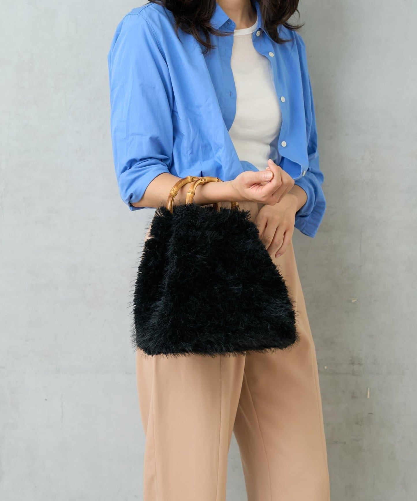 FUR BAMBOO TOTE 毛絨竹柄托特包