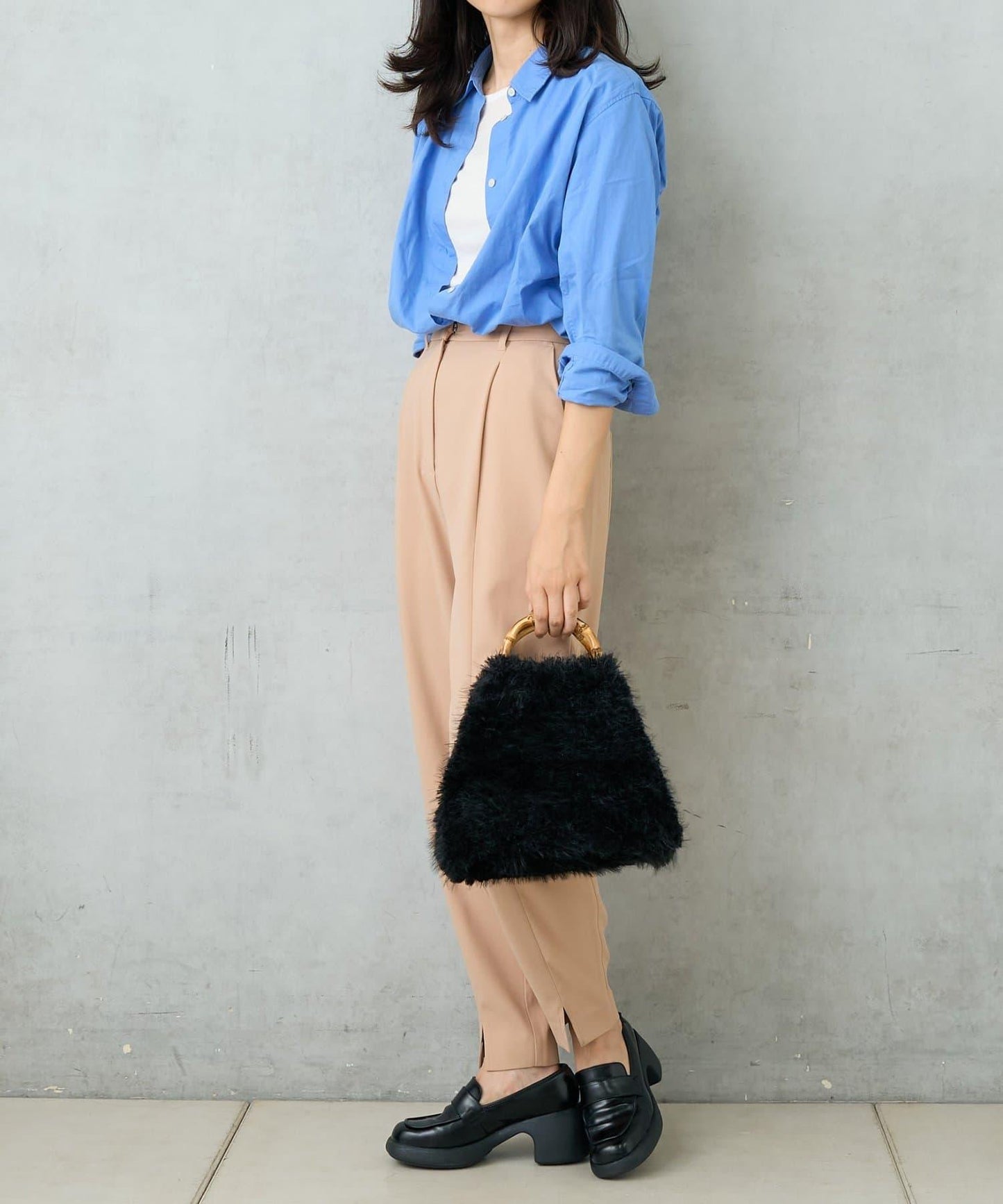 FUR BAMBOO TOTE 毛絨竹柄托特包