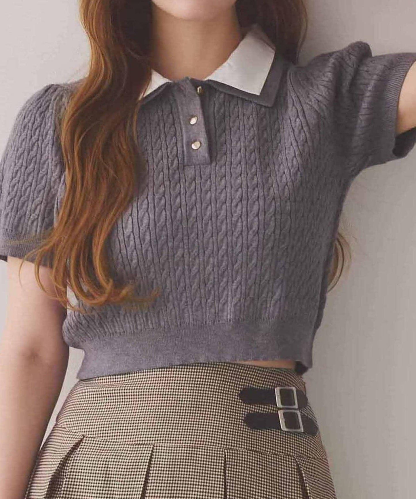 【one after another】2件裝翻領麻花針織衫