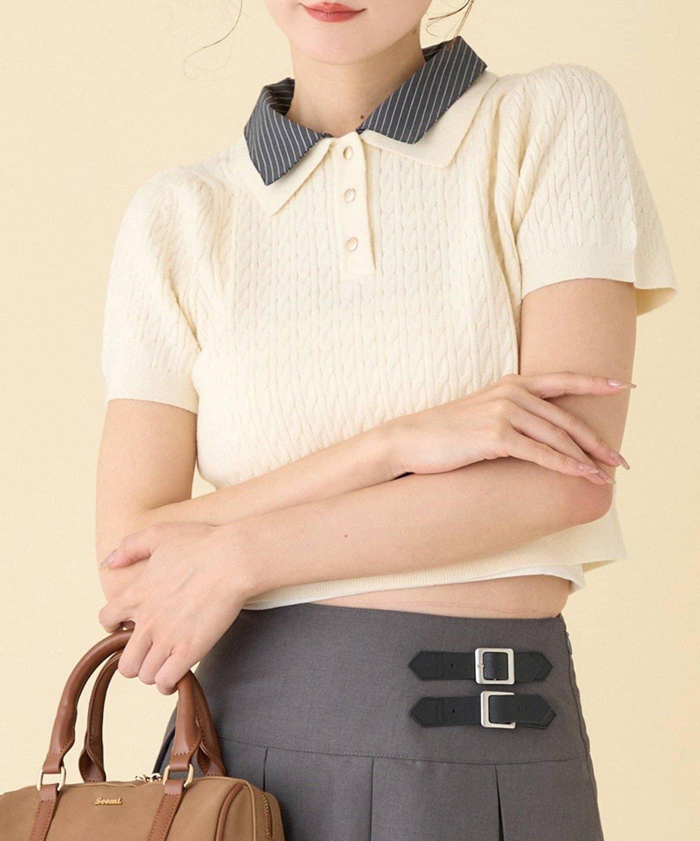 【one after another】2件裝翻領麻花針織衫