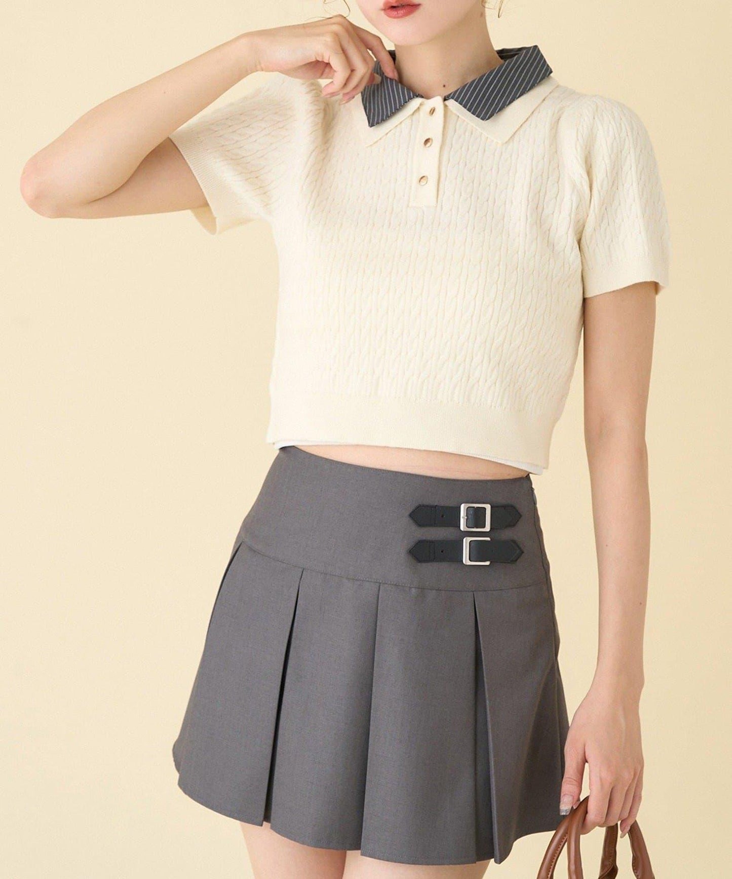 【one after another】2件裝翻領麻花針織衫