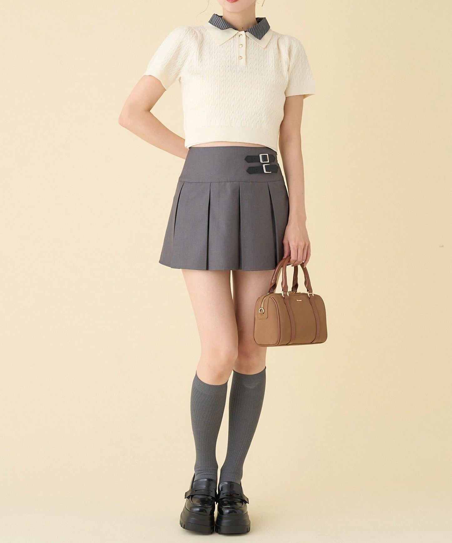 【one after another】2件裝翻領麻花針織衫