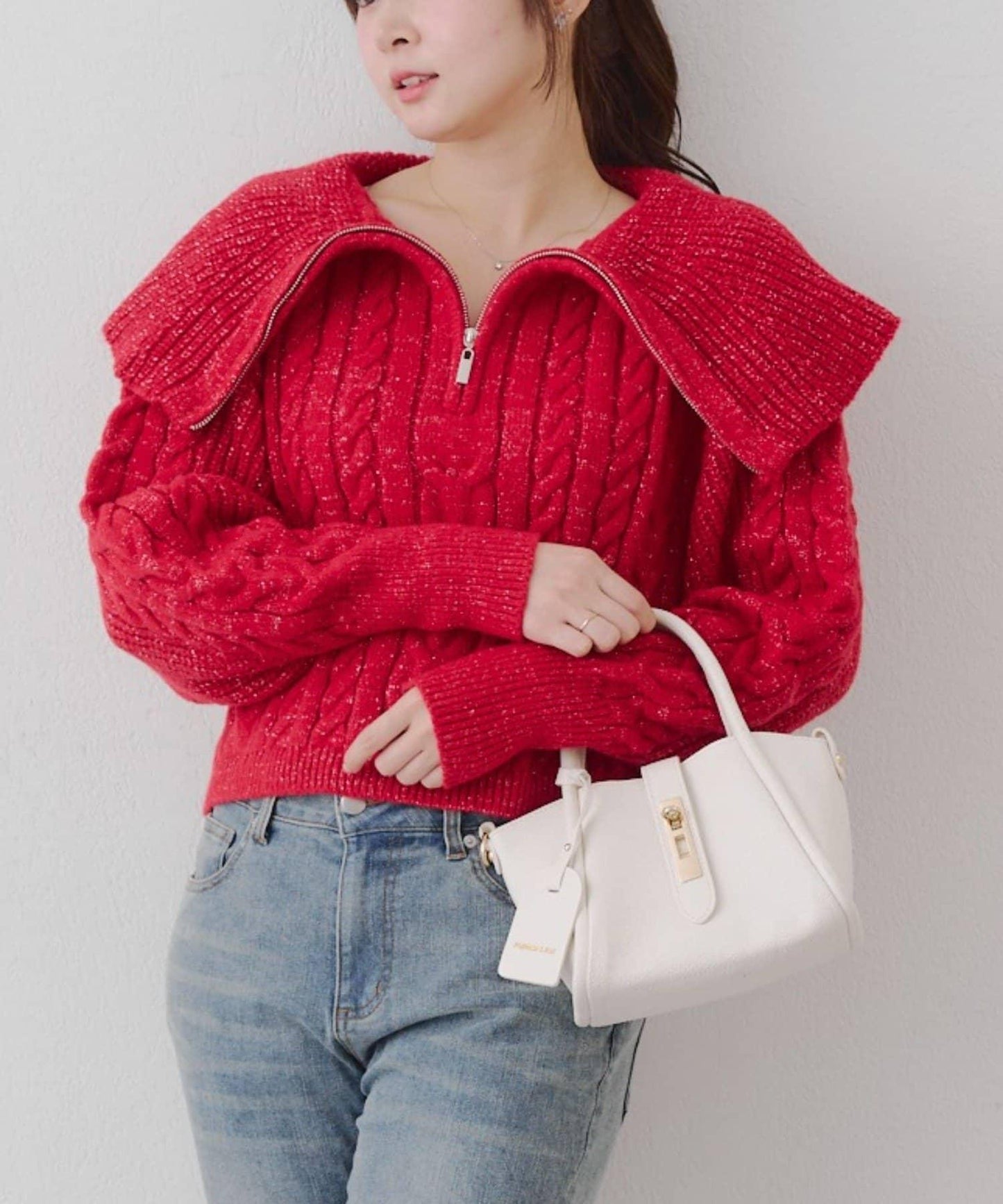 【RMAF】大翻領拉鍊針織衫