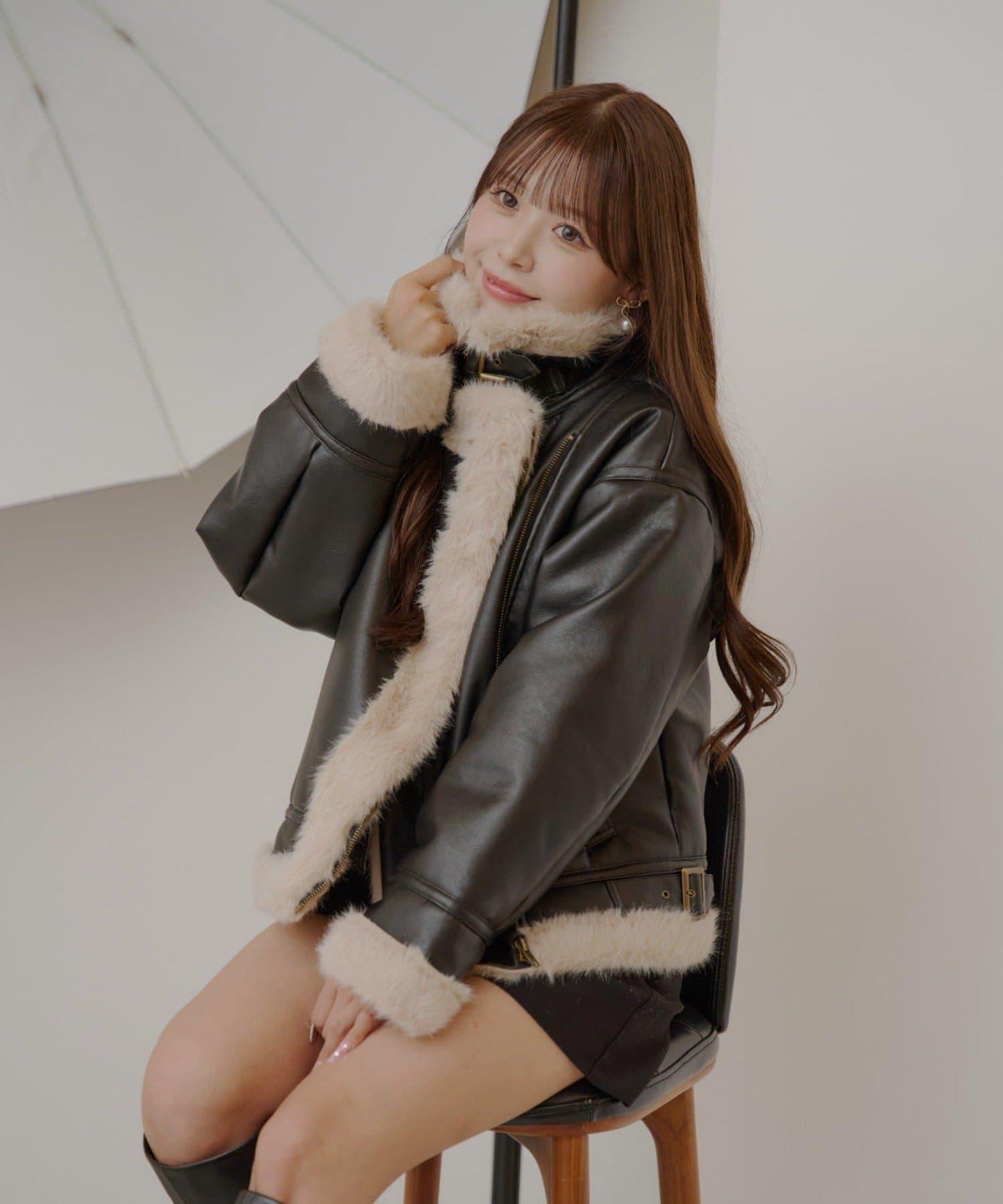 10月23日(週四)0點開售【ゆっぴ聯名企劃】仿毛皮短款機車夾克